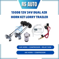 RS 150db 12V 24V Dual Trumpet Air Horn Compressor Kit For Train Car Truck Lorry Boat Loud Relay Hon 
