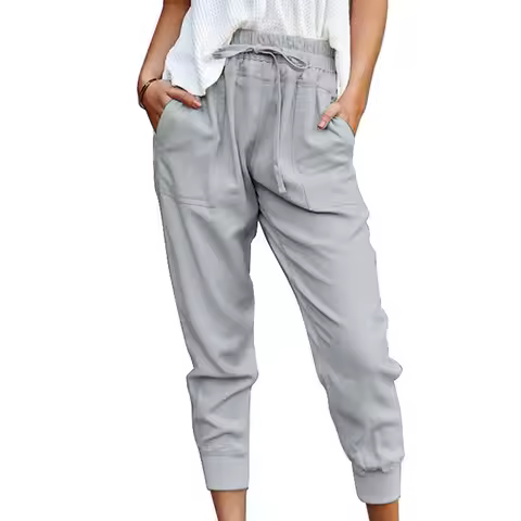 Summer New Solid Color Simple Lace-up Casual Pants Women Slim Slim Nine Feet Pants Streetwear Women