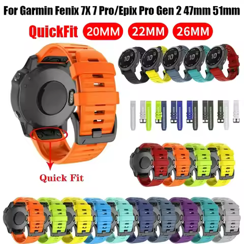 Quick fit 20/22/26mm Silicone Band Original Strap For Garmin Fenix 7 7X Pro 6X Pro 5X Plus Epix Pro 