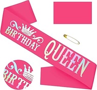 'Birthday Queen' Sash for Women,Hot pink with Iridescent Foil sash,Funny Birthday Party Decorations,