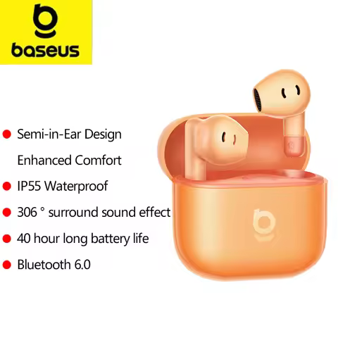 Baseus 306°Surround Sound Wireless Earbuds Bluetooth 6.0 Semi-in-Ear Earphones 2-Mic AI ENC 40H Play