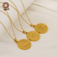 Gold Plated Zodiac Coin Necklace, Dainty Stainless Steel Horoscope Pendant Necklace