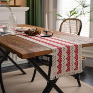 Cotton Red Love Table Runner For 4/6/8/10 Seaters With Tassels Contrast Color Tablecloth Tabletop De