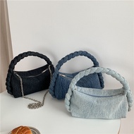 Korean Korean Twist Woven Denim Bag Chain Messenger Bag Denim Handbag Women