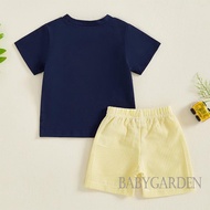6M-4Y Toddler Baby Boy Set Tractor Embroidery Short Sleeve T-shirt + Striped Shorts Summer Outfit