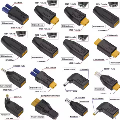 XT60 Male Female to EC5 Female DC Plug Type-c Male Female No Wire Connector Plug Adapter 55*25 5521 