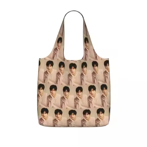 Kpop Lee Min Ho Shopping Tote Bag Canvas Large Capacity Shoulder Bags Shopper Grocery Handbag for Wo