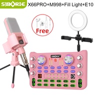 Siborie X66 Pro Soundcard live streaming podcast device, equipped with M998 microphone+fill light li