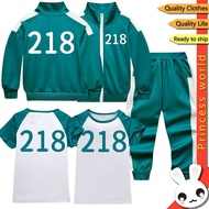 Baby Boys Girls Jacket T-shirt + Pants Squid Game Baby Boys Girls 3pcs Number 218 Kids Clothes Sprin