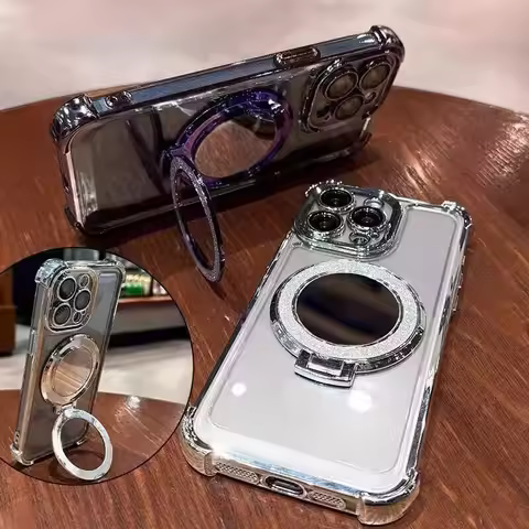 Transparent Electroplated Magnetic Stand Case For Xiaomi Redmi Note 15 13 12 14 Pro Plus Redmi A5 15