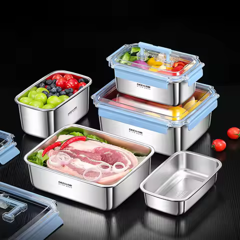 99.9% Anti-bacterial Food Preservation Box LFGB Certification 316L Stainless Steel Meat Vegetable Fr