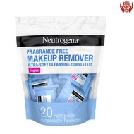 Neutrogena - 無香型卸妝濕紙巾，單片裝，20片裝 (新舊包裝隨機發貨)