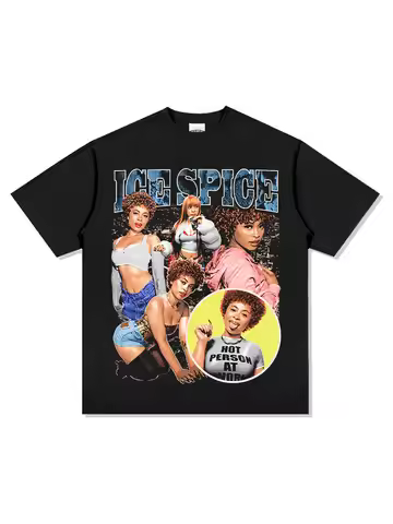2026 Ice Spice Spencers Hip Hop Rap American Street Fashion Retro Print Short Sleeve Shirt - Comfort