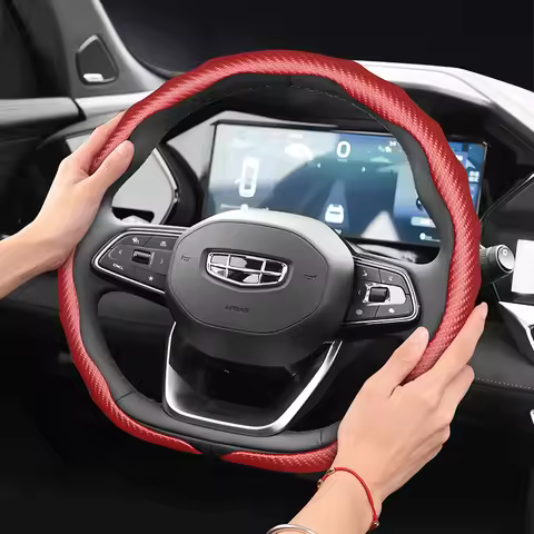 Suitable for Geely Carbon Fiber Texture Steering Wheel Cover Snap-On Wave-Shaped Sports Design Prote