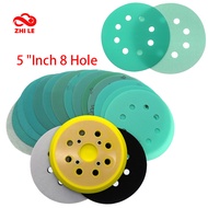 5 Inch 8 Hole Green Polyester Film Hook Loop Dry Wet Sanding Disc Glass Sandpaper Dish Polish Abrasi