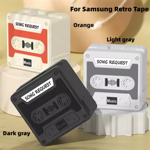 For Samsung Galaxy Buds Live/2/Pro/2 Pro/FE Case 3D Retro Cassette Silicone Cover with Carabiner Cut