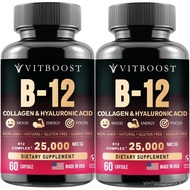 B12 Methylcobalamin with Hyaluronic Acid, Collagen, and Folate – 25000 mcg Supplement Enhance Absorp