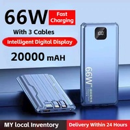 66W Power Bank 20000mAH Built in 3 Cables Digital LED Display Portable Power Bank for Charging