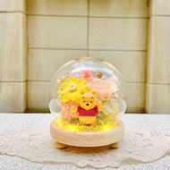 小熊維尼/Winnie the Pooh/永生花/乾燥花/夜燈/玻璃盅/玻璃罩
