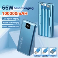 100000mAH Powerbank Portable 3 Output Built In Cable Power Bank Micro USB Type C