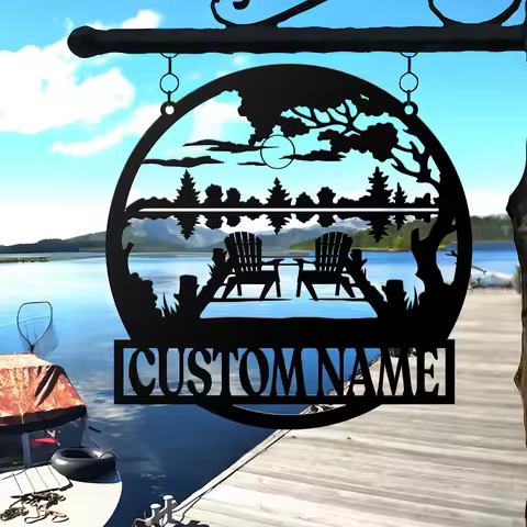 Personalized Lake House Metal Sign, Forest Lake Sign, Custom Lake House Name Sign, Camping Metal sig