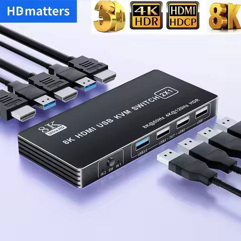 HDMI KVM Switch 4K 120Hz with USB 3.0 Dual Port 8K HDMI 2.1 USB KVM Switch Hub Box HDMI 2.1 Switcher