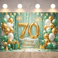 Mint Green Gold 70th Birthday Balloon Crown Backdrop Polyester Waterproof Photography Banner Adult M