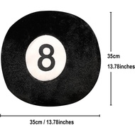Billiard Ball Throw Pillow, 13.7'' Round Black 8-Ball Cushion, Soft Plush Cushion for Home and Pool 