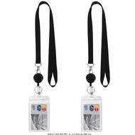 2Pcs Lanyard Black Retractable Badge Reel w/ ID Badge Holder w/ Badge Reel Holder Card Badge Holder 