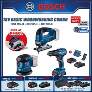 BOSCH 18V Basic Woodworking Combo GSB 185-LI Combi GST 185-LI Jigsaw GEX 185-LI Orbit Sander GKS 185