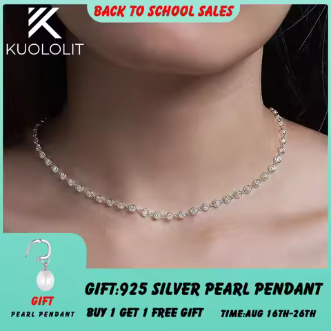 Kuololit Solid Gold Moissanite Necklace For Women 14K 10K 9K Gold 925 Silver Chain Necklace for Enga