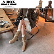 Plaid Shop * [KS927] Heel Height 3.5cm Tube 20cm Melade Retro Mid-Tube Boots Pile Short Thick Martin