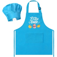 R HORSE 2 Pcs Kid Apron and Chef Hat Set, Adjustable Children Blue Kitchen Apron Cooking Baking Pain