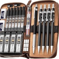 Nicpro 29PCS Black Metal Mechanical Pencil Set in Leather Case, 0.3, 0.5, 0.7, 0.9 & 2mm Lead Pencil
