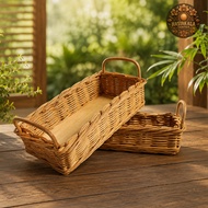 [2 pcs] Basket Rattan Bread Basket Rattan/, Plywood Base, Color natural, size 28x15x6 cm Bakul Ratta