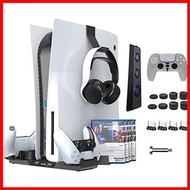 PS5 立式支架 AOJAKI PS5 散熱風扇 PS5 控制器同時充電 LED 充電說明存放 12 個遊戲光盤 + 遙控器存放