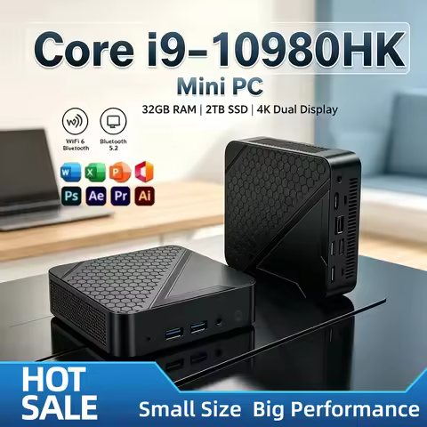 2026 Mini Desktop Intel Core i9 10980HK 8C16T 5.3GHz 16GB DDR4 M.2 NVMe SSD Triple 4K UHD WiFi6 Sile