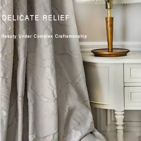 Luxury Jacquard Embossed Golden Leaf Blue Blackout Curtains for Living Room Bedroom High Precision B