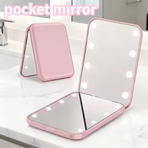 1X/3X Magnification LED Pocket Makeup Mirror Foldable 8 LED Lights Plastic Frame Compact Size Great 