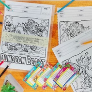 Monster Beast Coloring Sheet A4 / A5 size 20 Page | Time table sticker