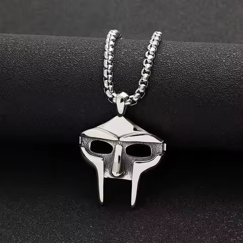 Vintage Creative MF DOOM Mask Pendant for Men Hip Hop 316L Stainless Steel Skull Mask Necklace Party