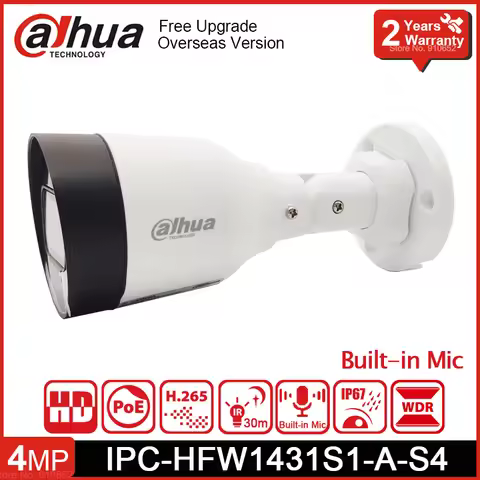 Original Dahua IPC-HFW1431S1-A-S4 4MP POE Bullet IP Surveillance Camera Security IR 30m IP67 Built-i