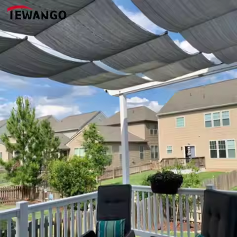 2.5x3m~4x4m Anti UV HDPE Telescopic Wave Sun Sails Swimming Pool Sun Cover Home Garden Gazebo Pergol