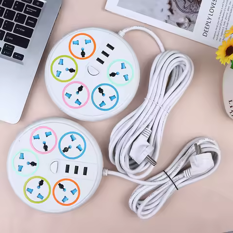 EU US Plug Universal Power Strip Type-C 3 USB 5 AC Outlet 2/3/5M Extension Socket Charging Station