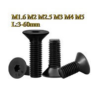 10.9 Grade High-Strength Countersunk Head Hexagon Socket Screw Black Flat Head Screw Bolt M1.6/M2/M2