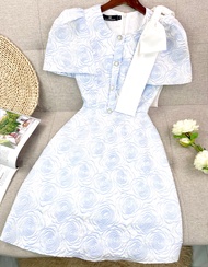 Đầm dự tiệc sang trọng thiết kế chữ a hoa xanh đẹp tay áo choàng thanh lịch hợp dự tiệc cưới đi sự k