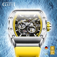 BONEST GATTI Watch Men German Full Automatic Skeleton Mechanical Watch Luminous Barrel Wristwatch
