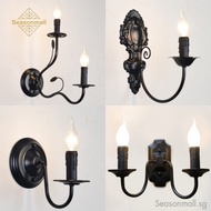 American Vintage Candle Stand Lamp Wrought Iron Candle Wall Lamp Black Bedside Lamp Simple Aisle Sta