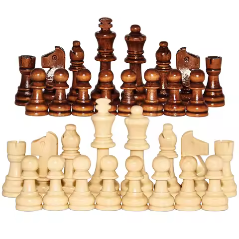 Wooden Chess Game Pawns Standard Tournamen Staunton 32PCS Figurine Pieces 2.2in King Figures for Che
