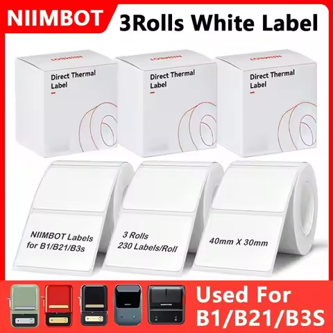 Niimbot Label 3Rolls Label For B1 B21 B3S B31 K3 Mini Portable Thermal Printer Label White Sticker F